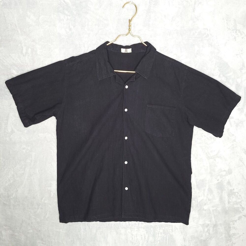 AKIRA Black Short Sleeve Cotton Camp Shirt Size XL Textured Lightweight Travel